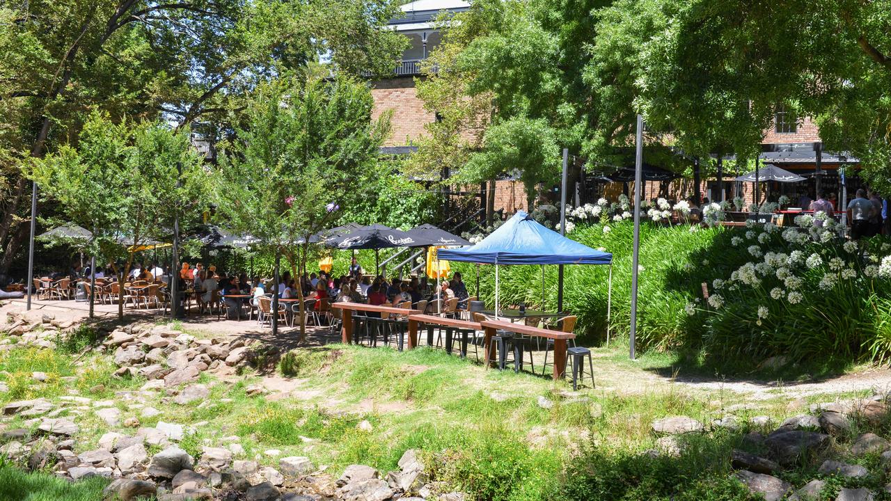 The Bridgewater Inn’s picture-perfect beer garden is complete with two levels and a creek running alongside. Picture: Brenton Edwards