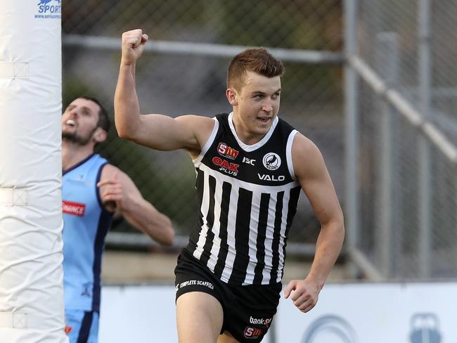 17/06/18 - SANFL - Port Adelaide v Sturt at Alberton Oval. Jack Trengove celebrates his goal. Picture Sarah Reed