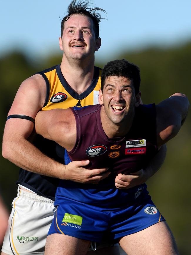 Nathan Stefanile and Tim Martin wrestle. Picture: Andy Brownbill