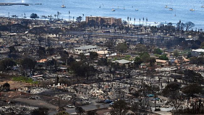 At least 99 people have died after a fast-moving wildfire turned almost the entire historic Hawaiian town of Lahaina to ash last week. Picture: Patrick T. Fallon/AFP.