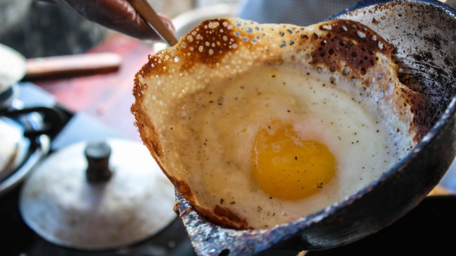 Sri Lankan egg hopper, freshly cooked.