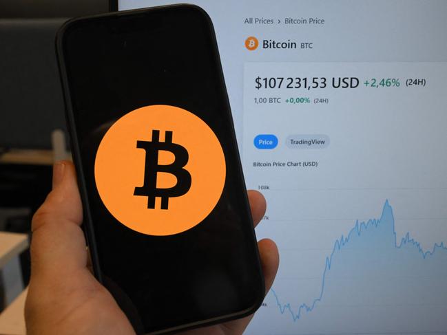 Bitcoin reached a record high of $US107,071.86 ($A175,211.87) on January 20, the day Trump was sworn in as the 47th US President. Picture: Nicolas Tucat / AFP