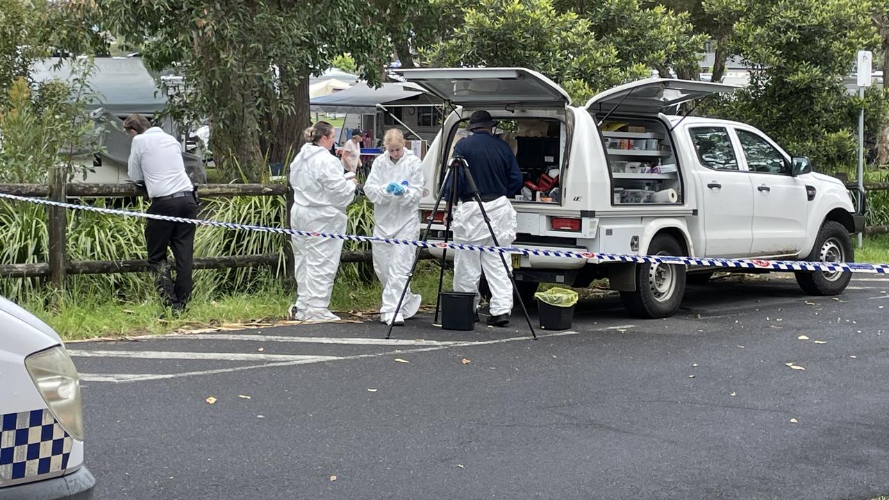 Forensics at the scene where a woman's body was found in a car boot in Evans Head. Picture: Savannah Pocock