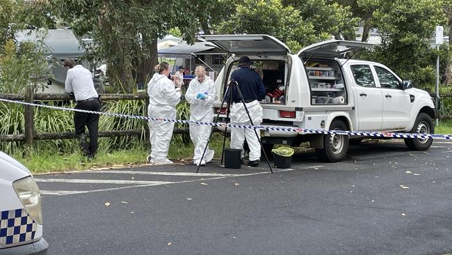 Forensics at the scene where a woman's body was found in a car boot in Evans Head. Picture: Savannah Pocock