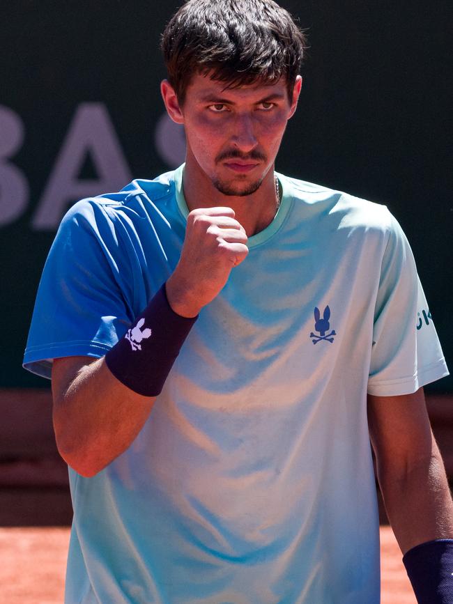 Steely-eyed Alexei Popyrin during his third round match. Picture: Andy Cheung/Getty Images