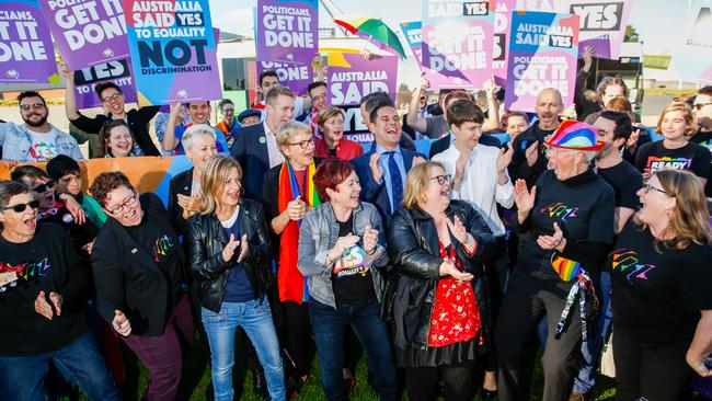 Equality ambassadors and volunteers from the Equality Campaign gather ahead of vote. Picture: Sean Davey/AFP