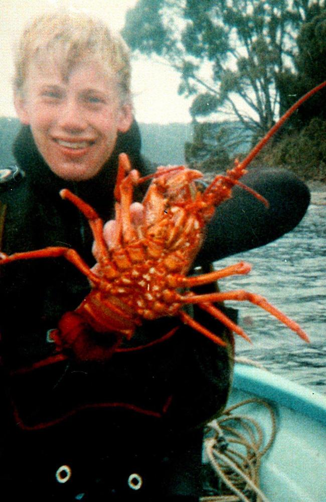 Martin Bryant, aged 16, rock lobster fishing at Carnarvon Bay near Port Arthur.