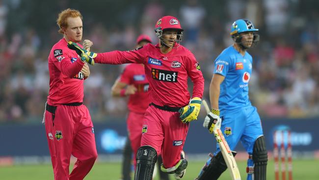 Josh Philippe celebrates a wicket in Coffs Harbour. Picture: Tony Feder/Getty