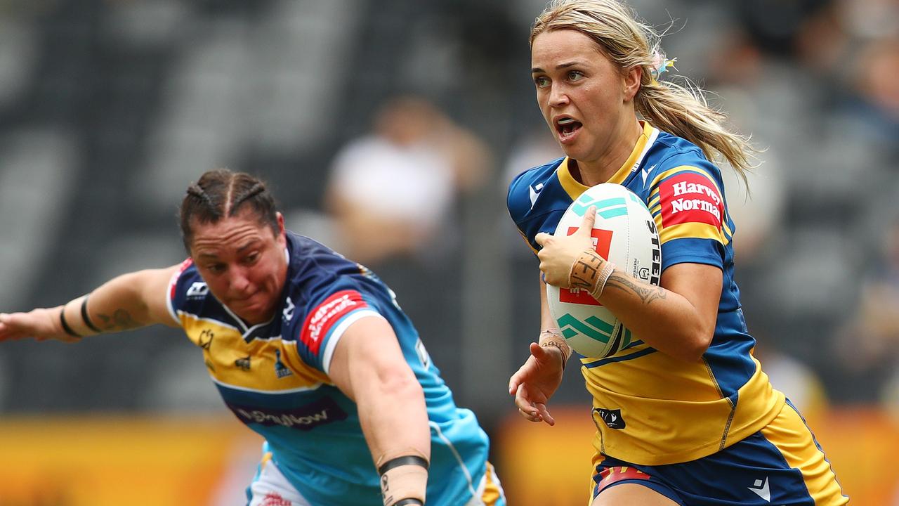 Botille Vette-Welsh makes a break for Parramatta Eels at CommBank Stadium.