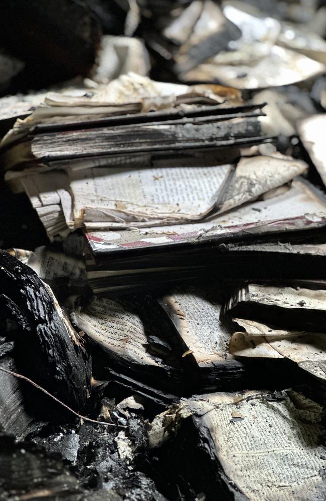 ‘Hundreds’ of prayer books, holy Torah scrolls and other items were damaged or completely burnt to ashes. Picture: Supplied