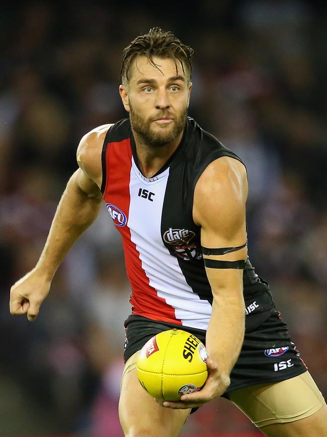 Fisher, a two time best and fairest winner at St Kilda, was arrested in May 2022 and charged with trafficking large commercial quantities of illicit drug. Picture: Getty