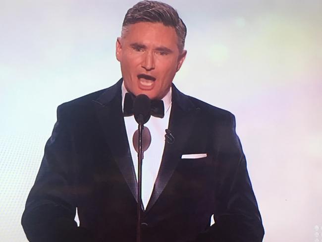 Dave Hughes roasted stars in his speech while he hosted the 2017 Logies. Picture: Channel 9