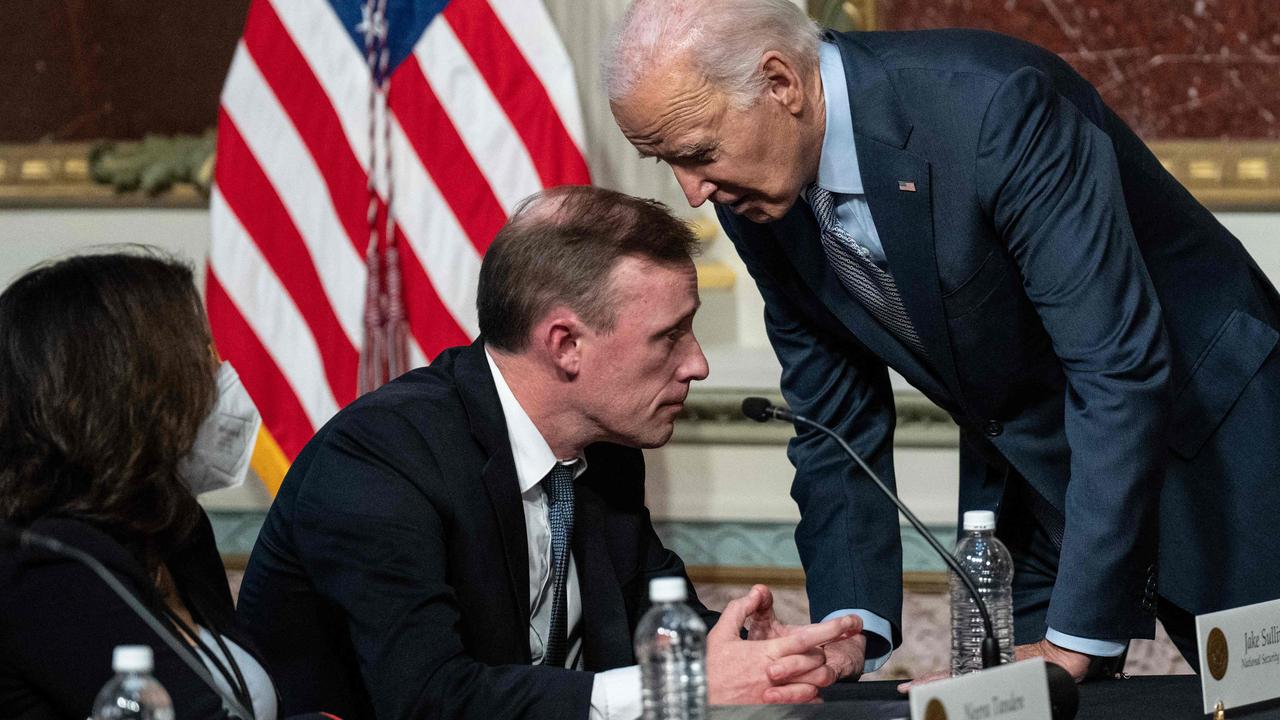 Joe Biden with National Security Advisor Jake Sullivan. Picture: Drew Angerer/Getty Images/AFP