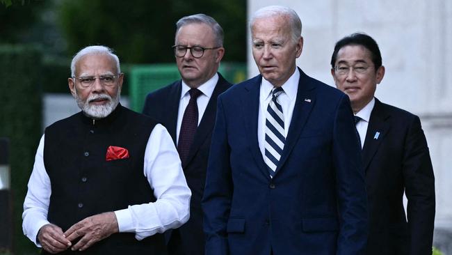 US President Joe Biden (3R), alongside Indian Prime Minister Narendra Modi, Australian Prime Minister Anthony Albanese and Japanese Prime Minister Fumio Kishida. Picture: Brendan Smialowski/AFP