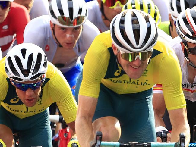 The peloton including Luke Durbridge from Australia races through the Fuji International Speedway during the Mens Road Race in the 2020 Tokyo Olympics. Pics Adam Head