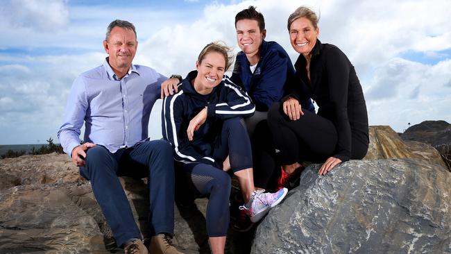 Emily Seebohm with her father John, brother Will and mother Karen. Picture: Sarah Reed