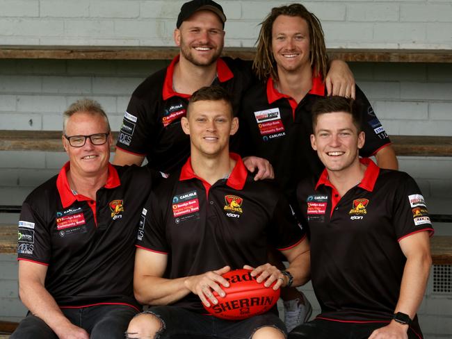 Coaching panel: Front: Darren Kappler, Danny Andes, Jackson Peet. Back: Dan Farmer, Lucas Walmsley. Picture: Stuart Milligan