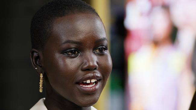 Model Adut Akech speaks to the media during a Melbourne Fashion Week press conference in Melbourne yesterday. Picture: AAP