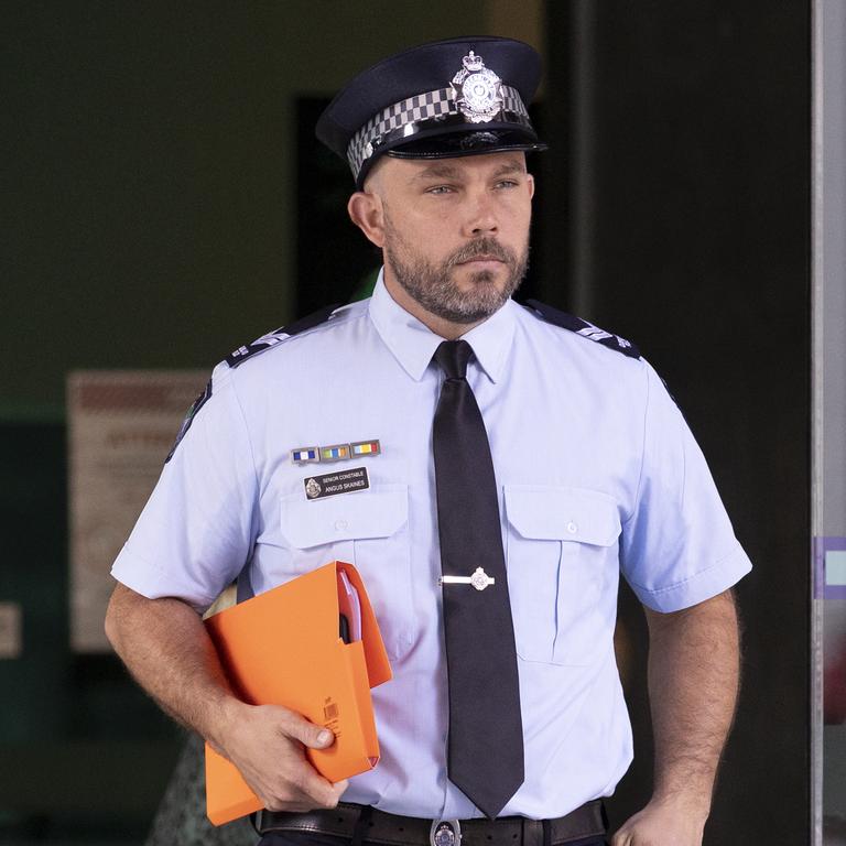 Senior Constable Angus Skaines gave evidence at the inquest into the death of Hannah Clarke and her three children. Picture: Sarah Marshall