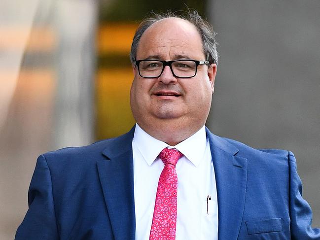 Clive Mensink, the nephew of Clive Palmer, leaves the Supreme Court in Brisbane, Wednesday, April 20, 2016. Mr Mensink Mr Mensink has asked the court to issue an injunction preventing the Queensland Nickel administrators from appointing receivers to three other Palmer nickel companies who were in a joint venture with QN. (AAP Image/Dave Hunt) NO ARCHIVING