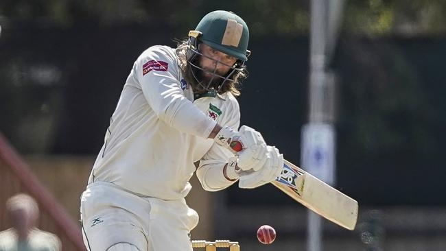 Dave Tantsis-Hall smacked 13 sixes in a stunning innings of 128 off 88 balls for Mordialloc. Picture: Valeriu Campan