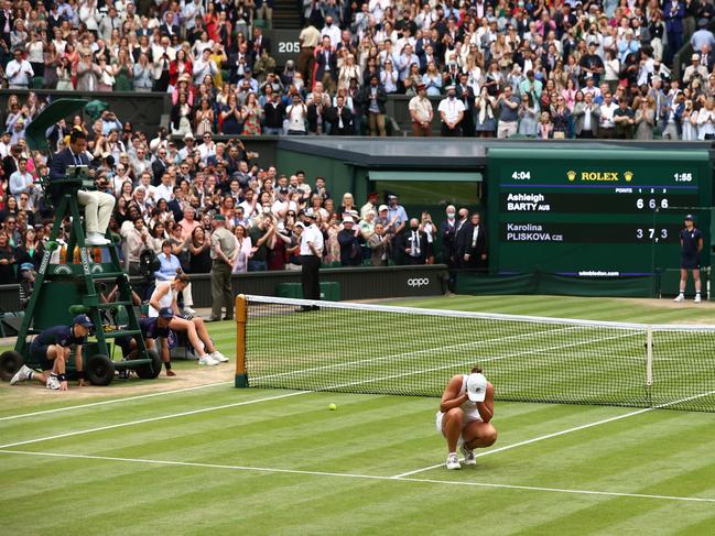 MARCH 23, 2022: World number 1 and three-time Grand Slam winner Ash Barty has announced her retirement from tennis at the age of 25. LONDON, ENGLAND - JULY 10:  Ashleigh Barty of Australia celebrates winning during her Ladies' Singles Final match against Karolina Pliskova of The Czech Republic on Day Twelve of The Championships - Wimbledon 2021 at All England Lawn Tennis and Croquet Club on July 10, 2021 in London, England. (Photo by Julian Finney/Getty Images)