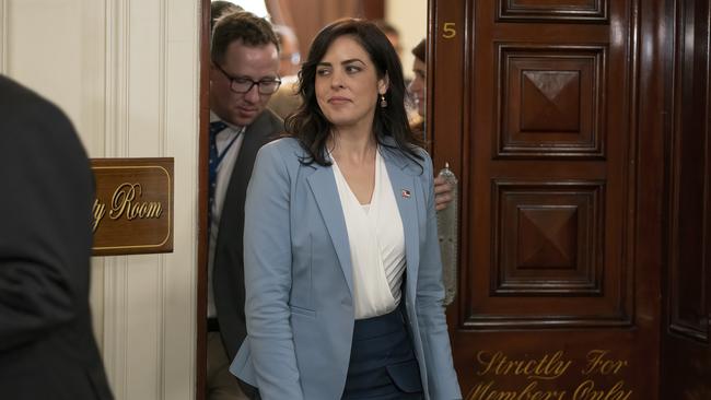 Moira Deeming leaves the March 27 Victorian Liberal party room meeting at which she was suspended. Picture: NCA NewsWire / Luis Ascui