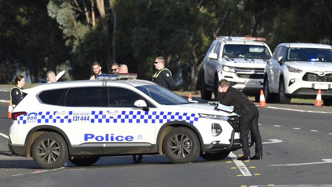 Police closed roads as they searched for the shooter. Picture: NCA NewsWire / Andrew Henshaw