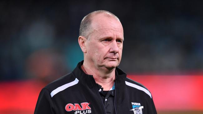 Ken Hinkley after the Power’s round 23 win over Fremantle. Picture: AAP Image/David Mariuz.