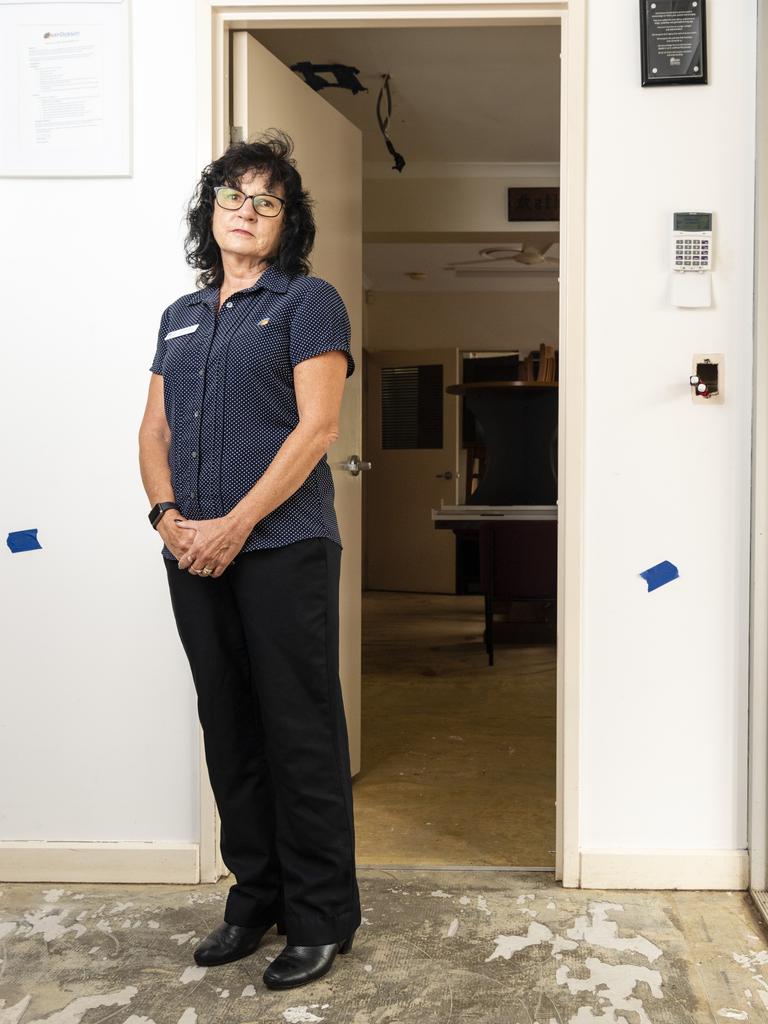 Kath Dickson Family Centre CEO Debby Mogg in the closed head office in Lawrence St. The Toy Library and other community programs are on hold until further notice due to water damage sustained in the January hailstorm, Thursday, March 10, 2022. Picture: Kevin Farmer