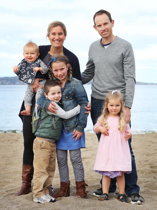 The Isham family from Hobart has gone to Seattle in the US in search of treatment for son Ned’s rare form of cancer. Picture: NIKKI DAVIS-JONES