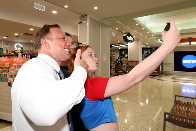 Queensland Premier Steven Miles doing a walk through the Canelands Shopping centre in Mackay Picture Adam Head