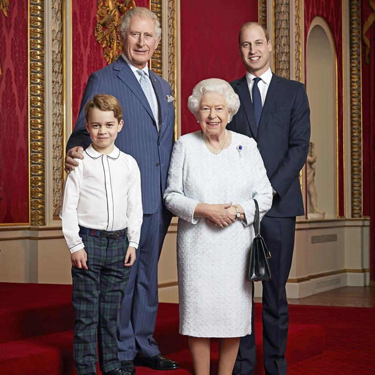 Queen Elizabeth, the Prince of Wales, the Duke of Cambridge and Prince George in 2019. Picture: Ranald Mackechnie via Getty Images