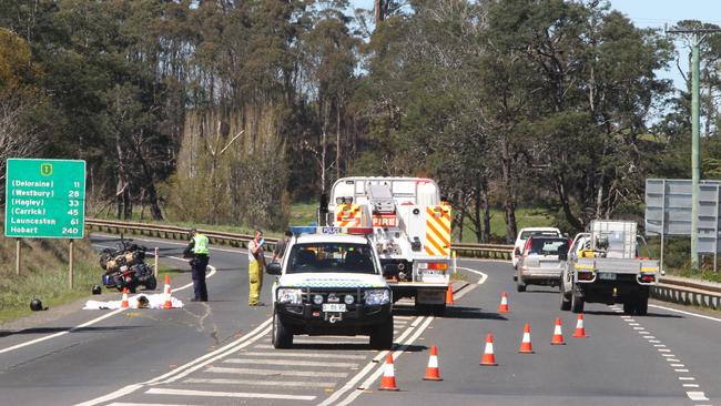 A fatal motorcycle crash on the Bass Highway near Elizabeth Town earlier this month. Picture: BRUCE MOUNSTER