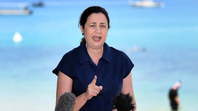 Queensland Premier Annastacia Palaszczuk speaks at a press conference during a visit to Fitzroy Island, while on the election campaign trail. Picture: NCA NewsWire / Dan Peled