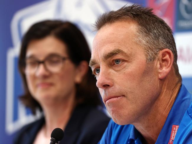 MELBOURNE . 19/08/2022. New North Melbourne coach Alistair Clarkson and president Sonja Hood face the media at Arden Street today.     . Picture: Michael Klein