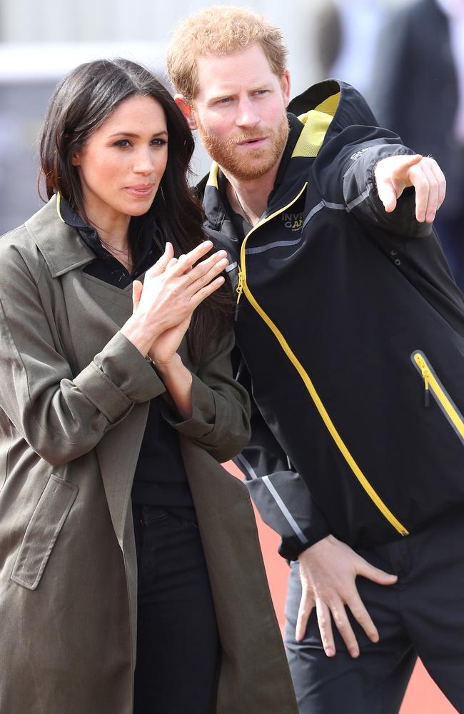 Meghan Markle and Prince Harry, Patron of the Invictus Games Foundation attend the UK Team Trials for the Invictus Games Sydney 2018 at the University of Bath Sports Training Village. Picture: Getty