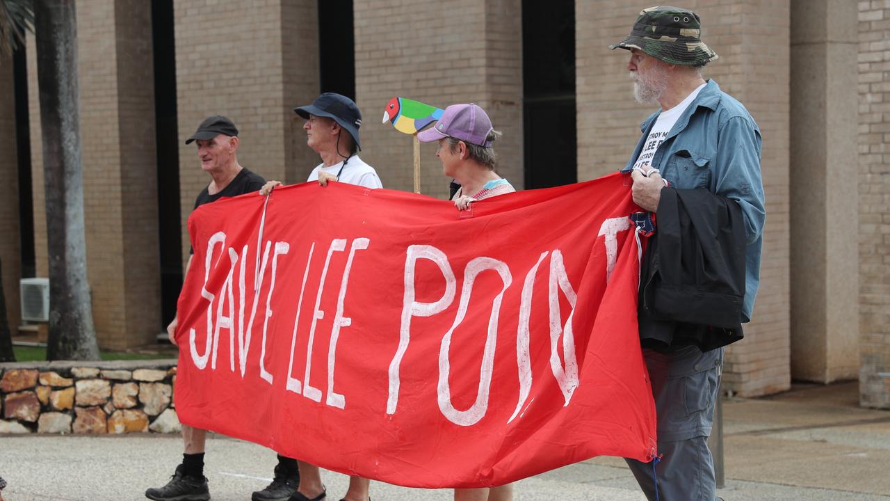 Save Lee Point campaigners were among the hundreds demonstrating on Invasion Day 2024 by marching from Civic Park through Darwin city on Friday, January 26. Picture: Zizi Averill