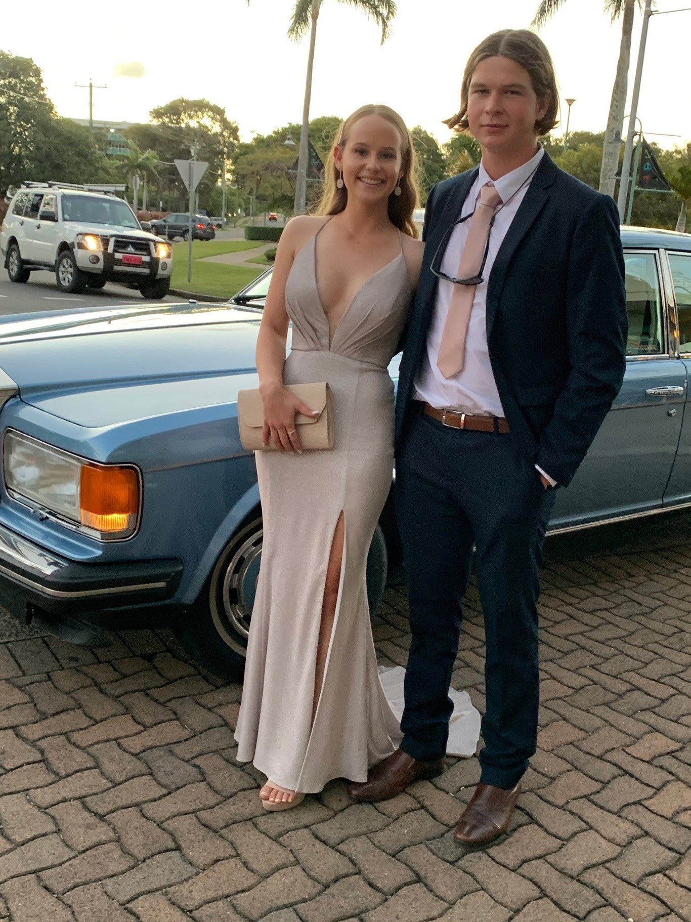 Claire Drake and Harrison Feckner arriving at the Fraser Coast Anglican College.