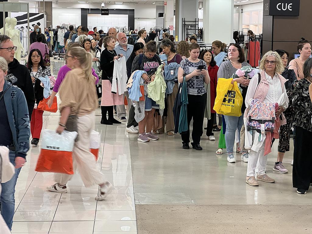 Shoppers flock to Myer’s Brisbane CBD store on its last day of trading. Picture: Lyndon Mechielsen