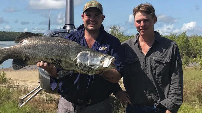 Chopper crash victim Chris ‘Willow’ Wilson with critically injured pilot Sebastian Robinson. Picture: Supplied