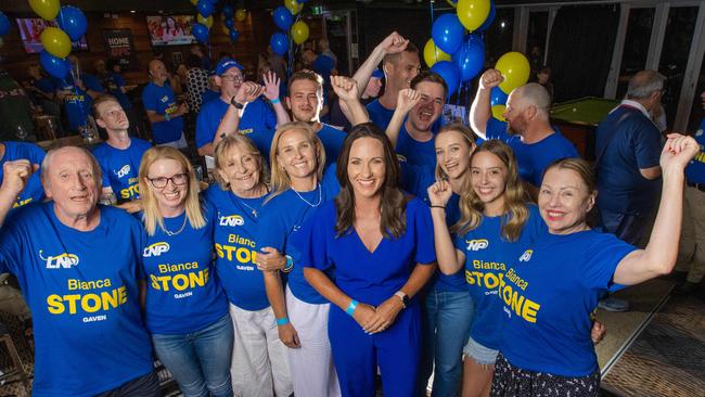 Bianca Stone at Hinterland Hotel in Nerang. Gaven Electorate, Queensland. LNP Bianca Stone with supporters at her election party. Picture: Nigel Hallett