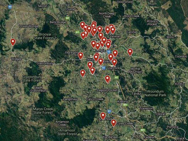 Map of proposed subdivision locations across Gympie.