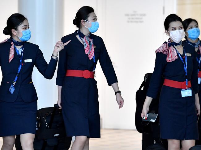 Cabin crew at Brisbane Airport last week