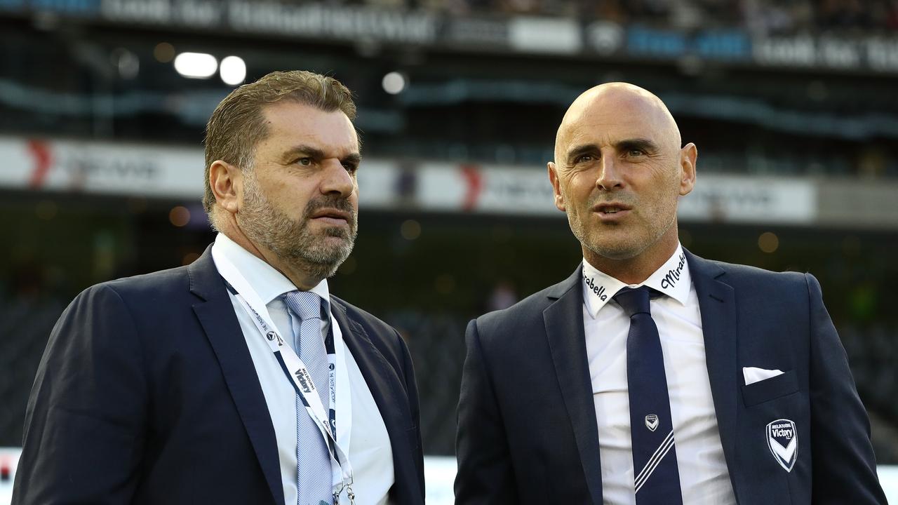 Kevin Muscat (right) is set to succeed Ange Postecoglou as coach of Yohohama F. Marinos. Picture: Robert Cianflone/Getty Images