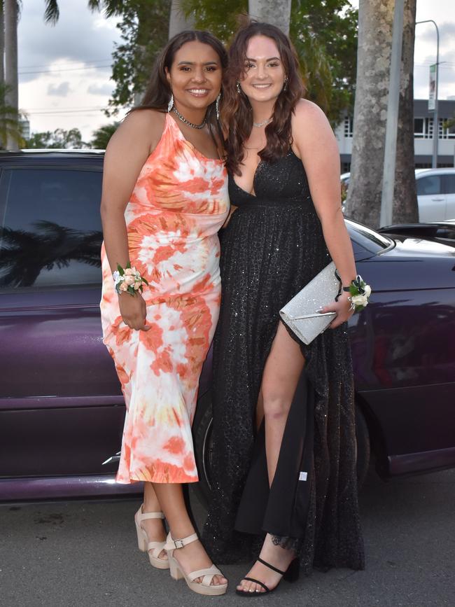 Georgia Hardiman and Tamryn Trott at the Mackay North State High School Year 12 formal at the Mackay Entertainment and Convention Centre, Saturday November 21, 2020. Picture: Heidi Petith