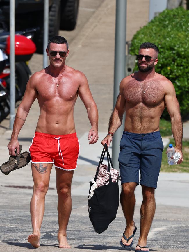 Luke Evans (left) at Bondi Beach on Wednesday. Picture: Matrix Media