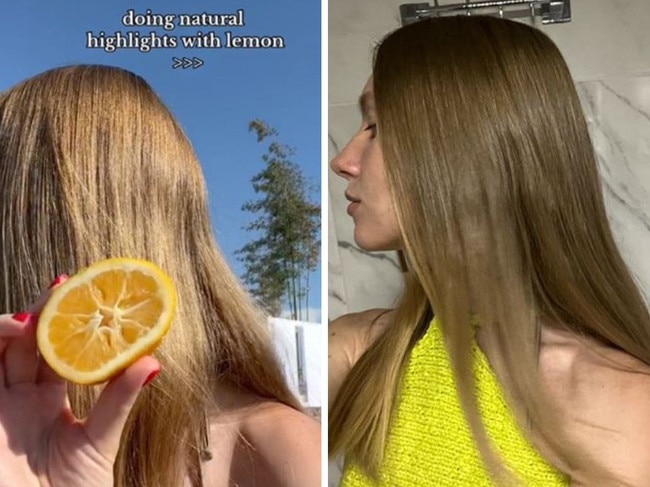 The lemon juice hair hack on social media has people squeezing fresh lemon juice into their hair to obtain a “natural” highlight. Picture: Anastasia Vlakhova