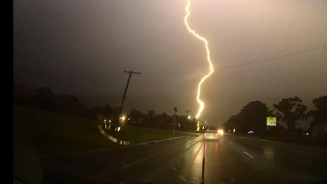 A lightning strike near a main highway. Picture: Facebook