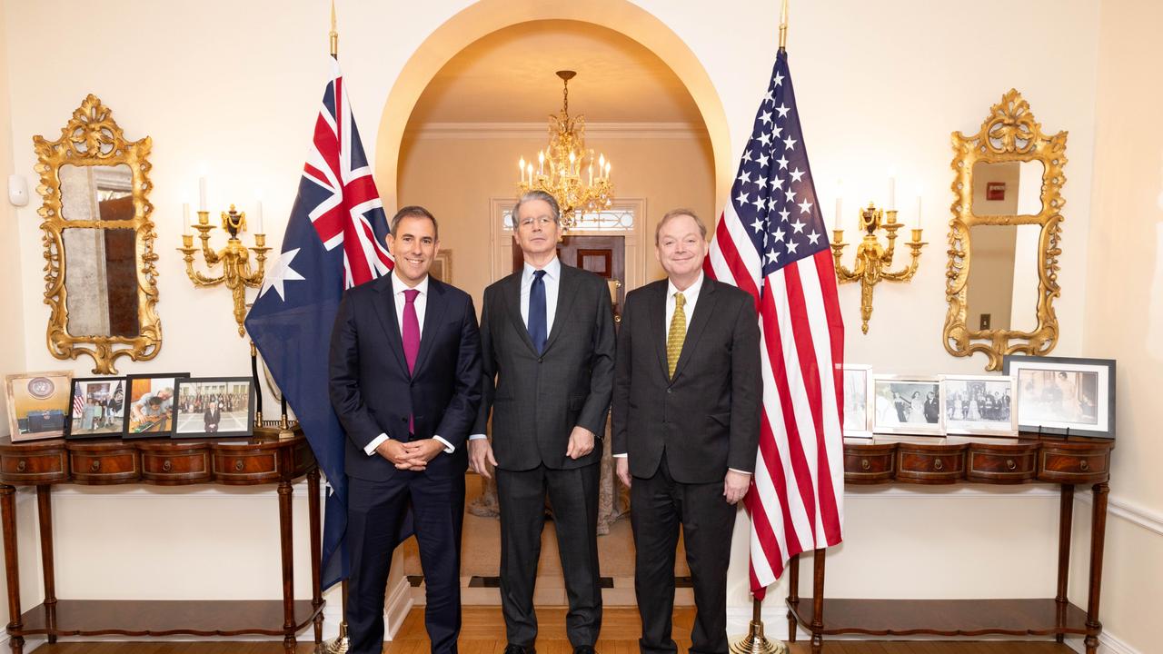 Treasurer Jim Chalmers meets with US Secretary of the Treasury, Scott Bessent and National Economic Council Director Kevin Hassett. Picture:Michael Butcher